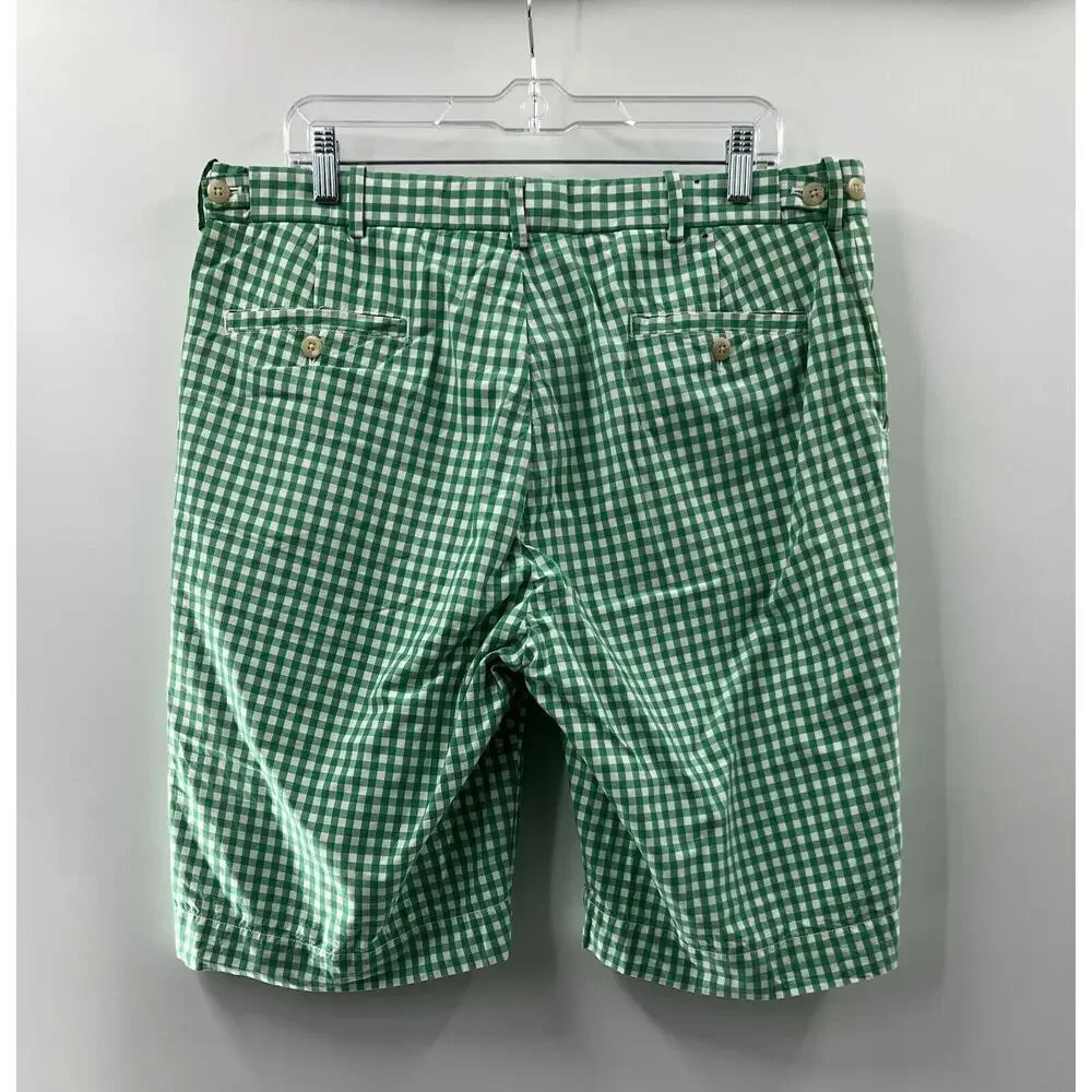 Polo Ralph Lauren Men’s Flat Front 100% Cotton Green White Check Shorts Size 36